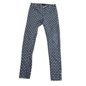 H&M Jeans Womens 8 Navy Blue White Geometric Print Skinny Cotton Stretch Pants